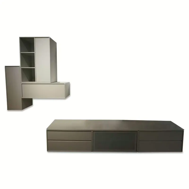 Wohnwand System MDF Grau 4-teilig Preisknaller