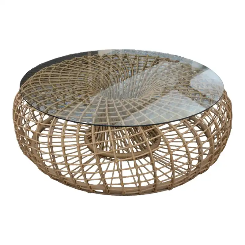 Couchtisch Nest Platte Klarglas Gestell Weave Natural Sale