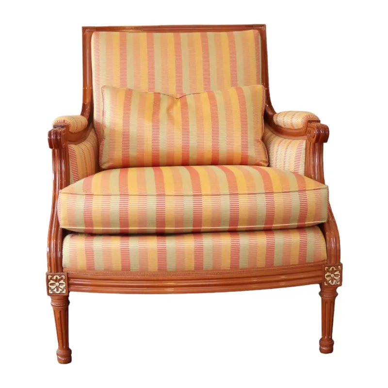 Neuheit Sichtholzsessel Lafayette 756 Stoff Gelb Orange Rot Gestell Kirschbaum