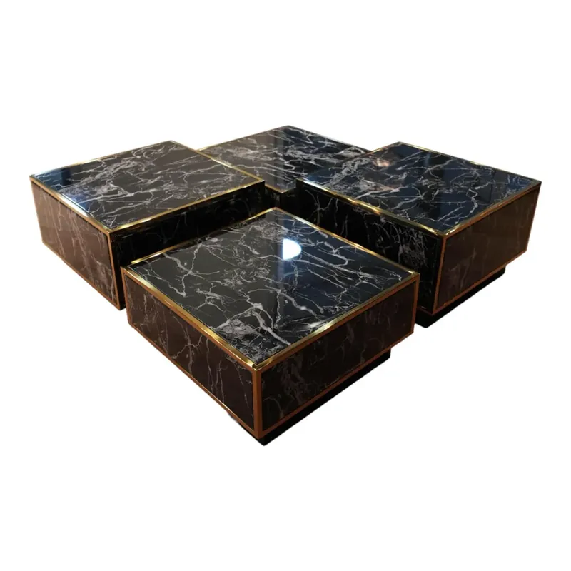 4er-Set Couchtisch Concordia Schwarzer Kunstmarmor Gold Finish Preiswert