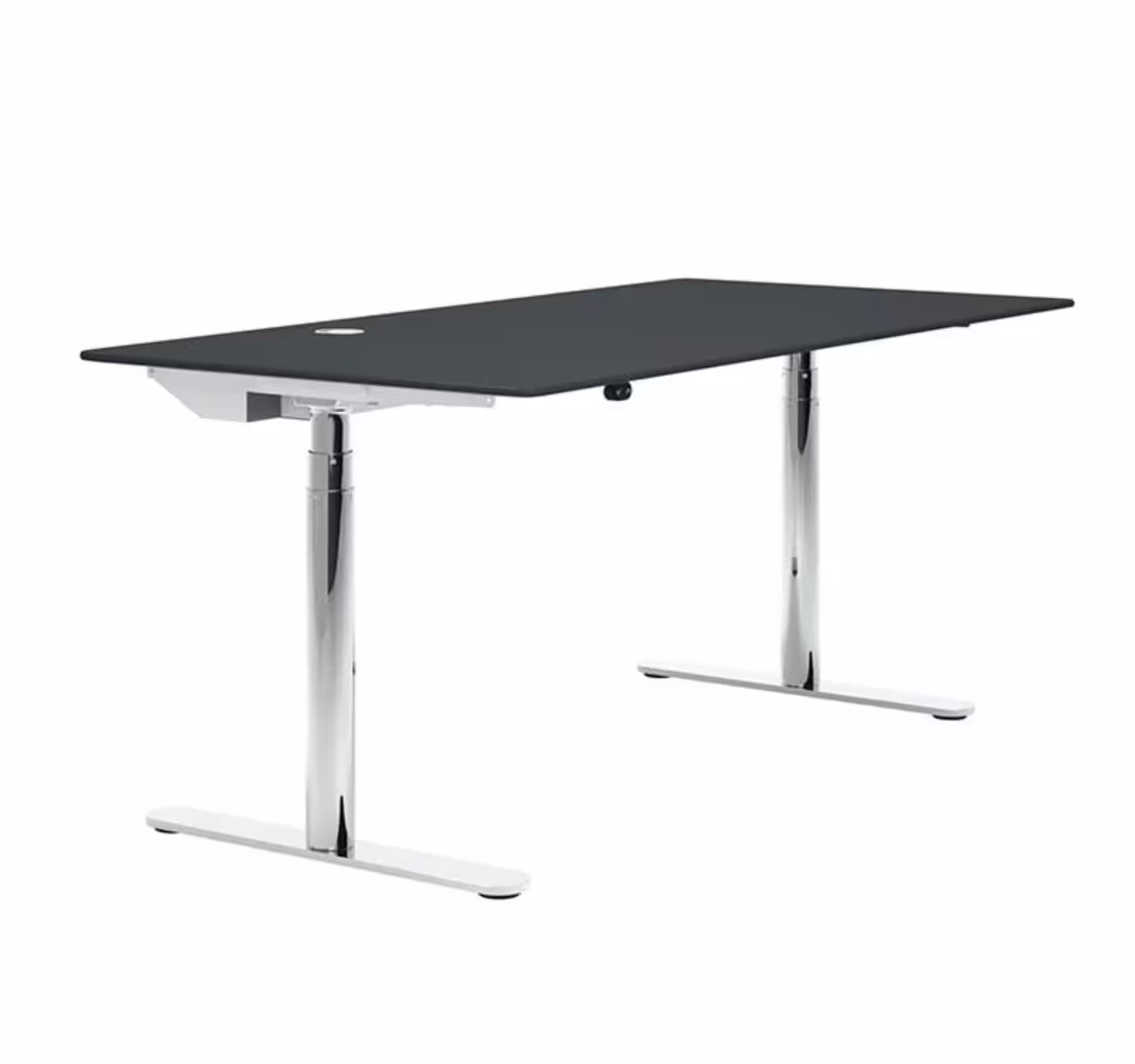 Must-Have Schreibtisch Hilow 2 Platte Linoleum Schwarz Gestell Chrom Elektrisch Höhenverstellbar