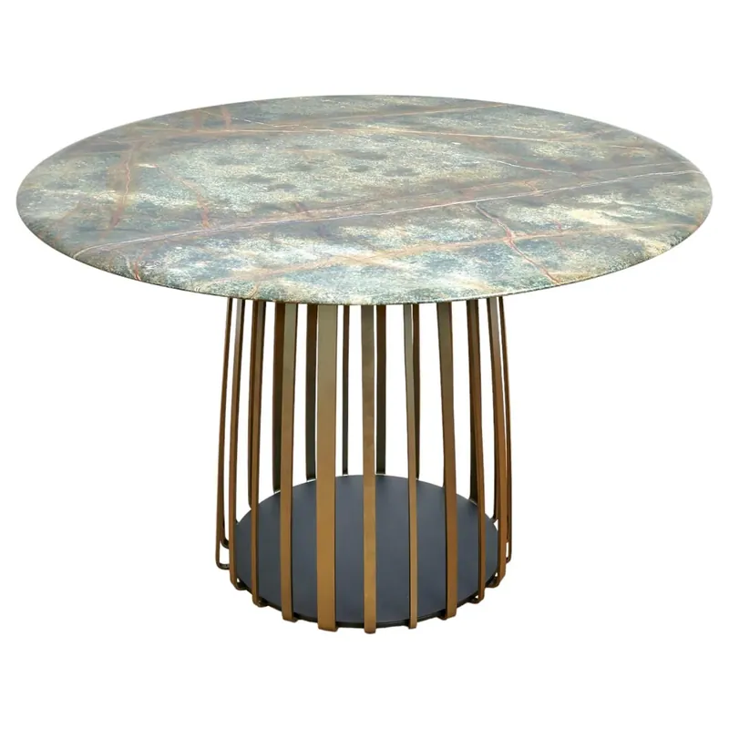 Sonderaktion Esstisch Basket Stein Platte Rainforest Green Grün Gestell Messinglasur Bronze