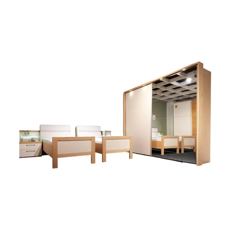 Schlafzimmer 1018 Lack Sand Beige Balkeneiche Mit Beleuchtung Ohne Matratze Und Lattenrost Nur Für Kurze Zeit