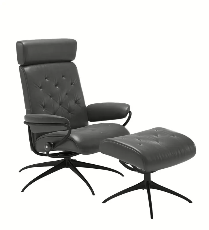 Stressless Metro niedrige Rückenlehne Standard Base Star Base Leder Pioneer Grey mit Hocker Garantierte Lieferung