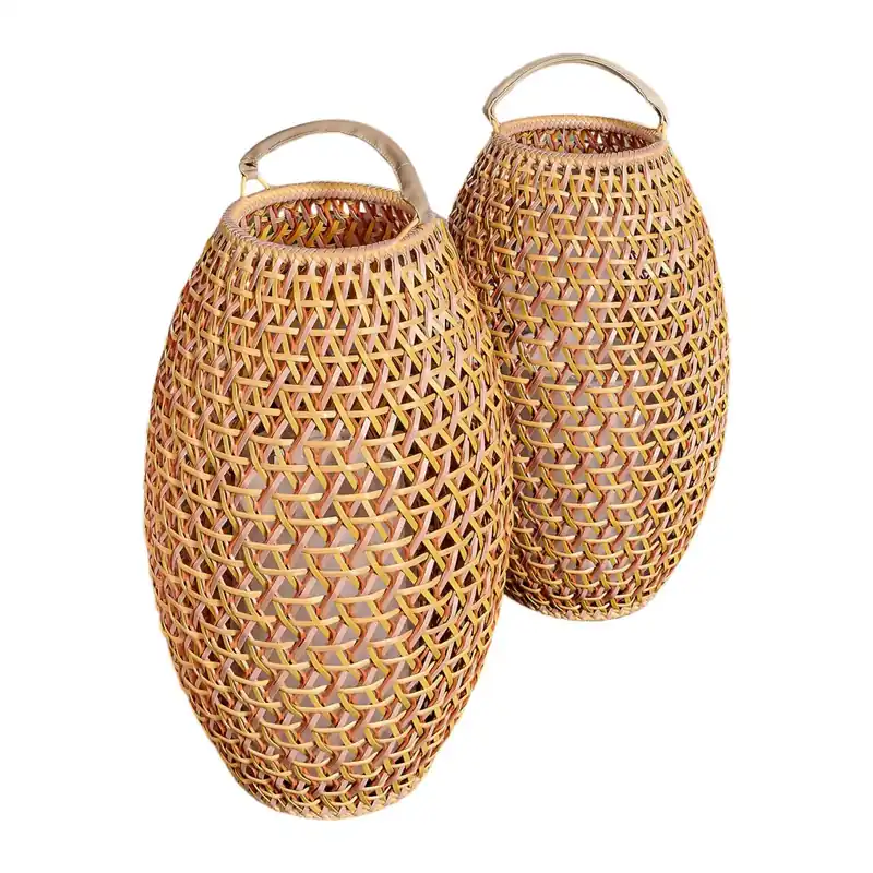 2er Set Laterne Dala L Geflecht Dedon-Faser Cuba 166 Gestell Aluminium Terracotta Ohne Leuchtmittel Top-Preis