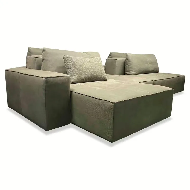 Montis Ecksofa Domino.18 Leder Trinidad Dark Olive Grün-Grau Stoff Elliot 27 Neuheit
