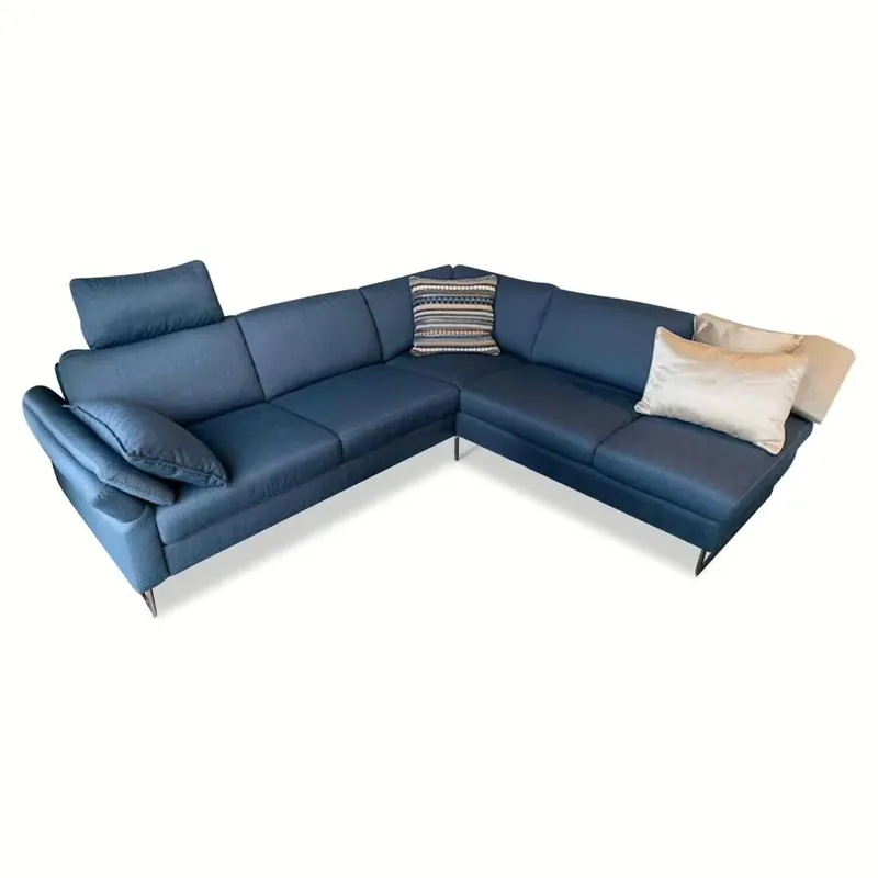 Direkt Vom Hersteller Ecksofa 22858 Monza Stoff W63/28 Jeans Blau mit Kopfstütze und Dekokissen