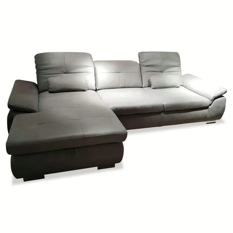 Ecksofa Push-L Leder Aurelia Steel Grau mit Stauraum Direkt Vom Hersteller