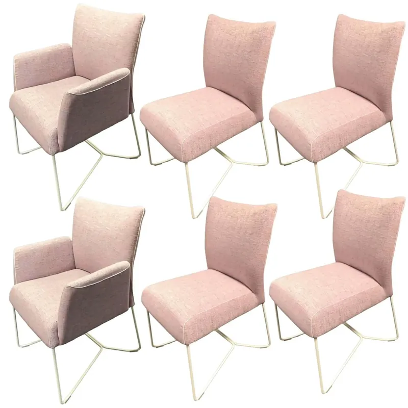 6er-Stuhlgruppe Olivienne Stoff Amarillo Pink Metallgestell Weiß Echt