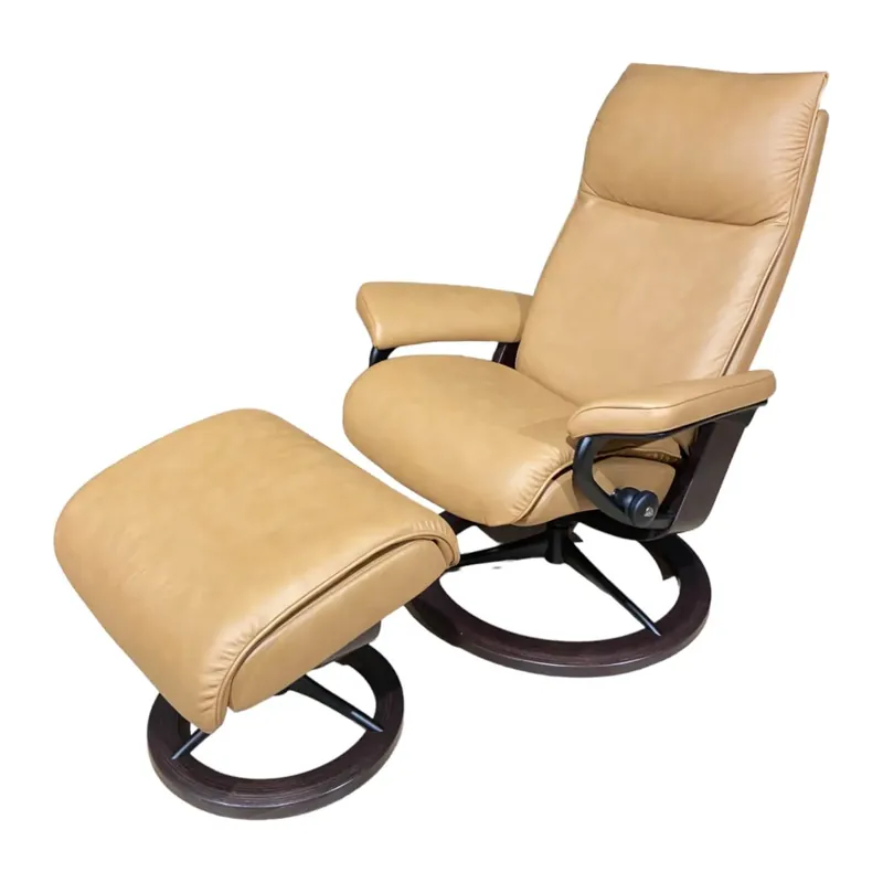 Preisreduziert Sessel Aura S Signature Leder Paloma Taupe mit Hocker