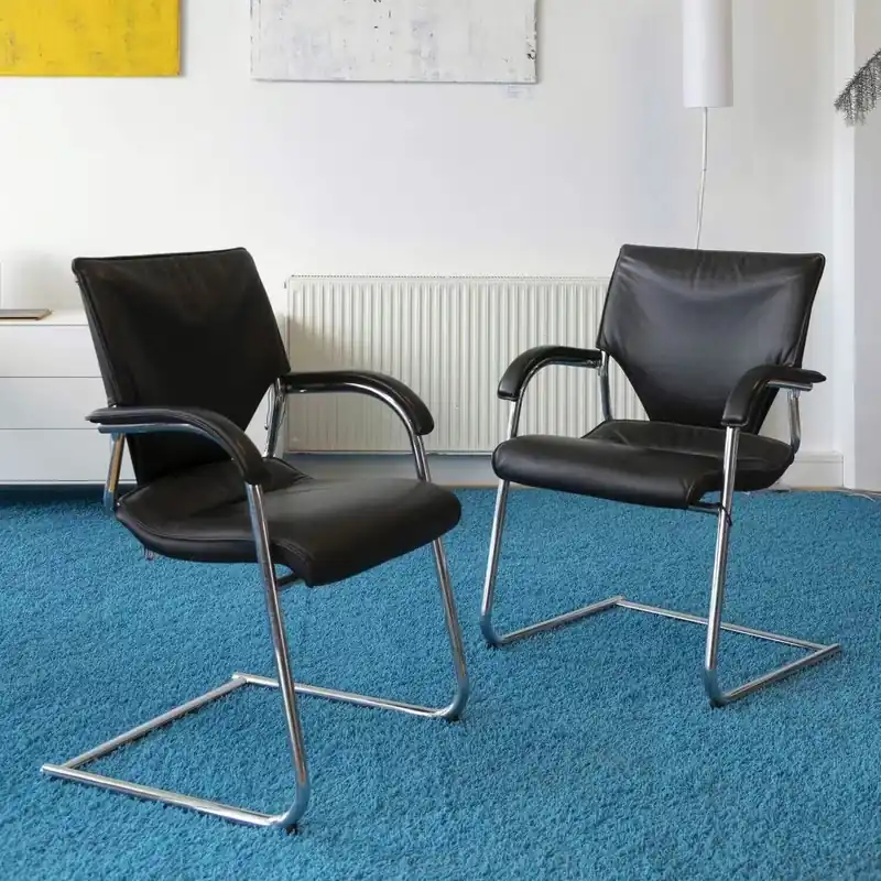 2er-Set Stuhl Modus Executive Leder Schwarz Gestell Verchromt Beliebt