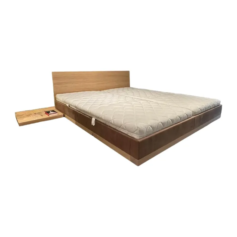Neu Im Sortiment Bett Riletto Eiche Weißöl Leder Tartuffo Mit Matratzen Lattenrost Und Konsolen