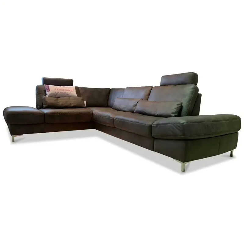 Rabatt Ecksofa Dream Leder Cloudy Grau mit Sitztiefenverstellung und klappbarem Armteil