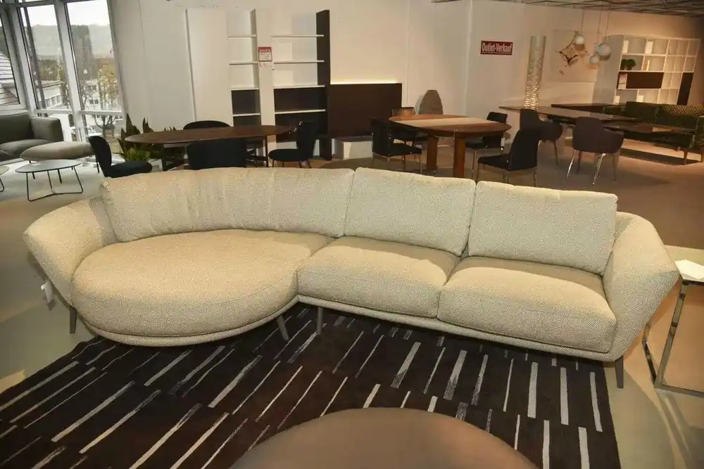 Ecksofa Rego Rundchaiselounge Bezug Stoff Beige Füße Basalt Matt Begrenztes Angebot