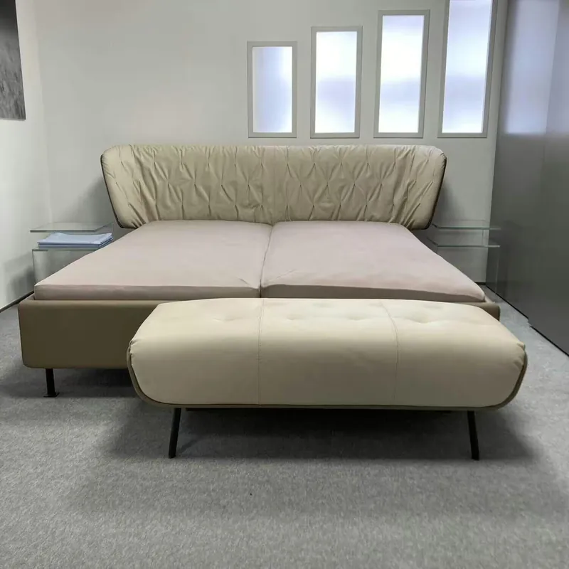 Polsterbett 1600 Sono 180x200 Leder Beigegrau Cremeweiß mit Polsterbank 918 Versand Am Gleichen Tag