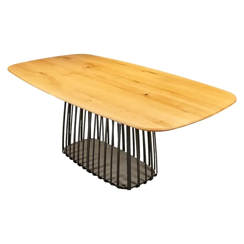 Esstisch Basket Bootsform Eiche Massiv Natur Geölt Gestell Tiefschwarz Top-Angebot