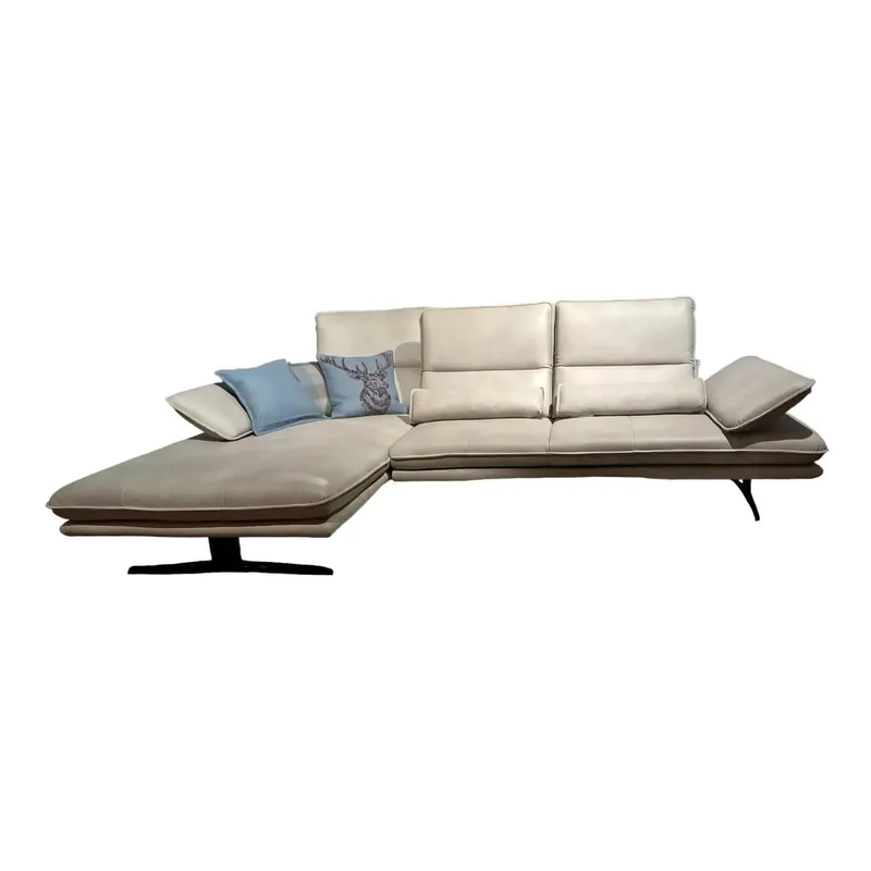 Ecksofa 16777 Broadway Leder Z6922 Light Grey Metallkufe FJ9 Schwarz Kracherpreis