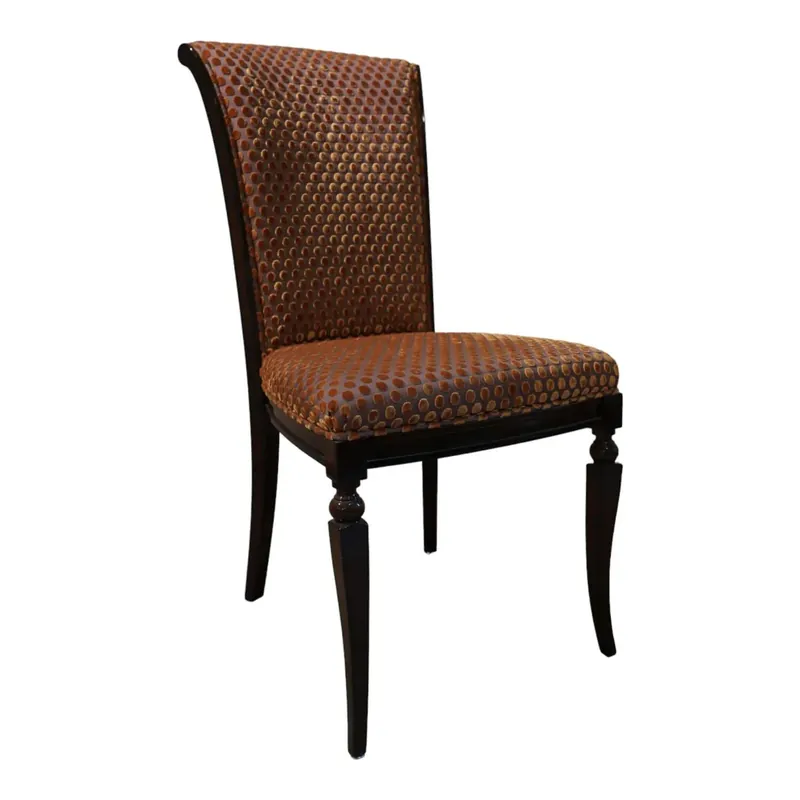 Saisonangebot Stuhl Modell Gabriella 223 Stoff Bezug Toul 33 118 Goldgelb Braun Nussbaum Dunkel Hochglanz Sichtholzgestell Gebeizt und Lackiert