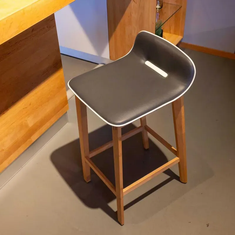 Top-Angebot Barhocker Ark Niedrige Lehne Leder Anthrazit Keder Weiß Buche Geölt