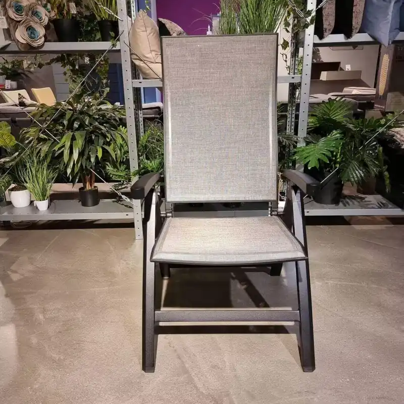 Neue Kollektion 2er-Set Kari Klappsessel Textilen Leinen Grau Gestell Aluminium Schwarz Matt