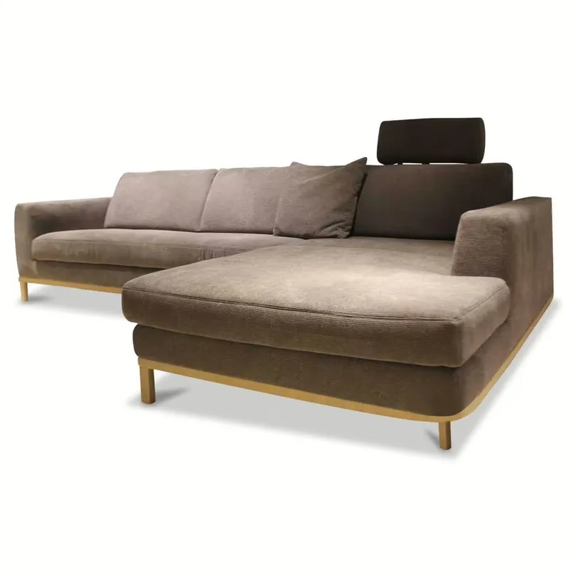 Top-Seller Ecksofa Tabora Stoff Beige Braun mit Nackenstütze und 3 Kissen