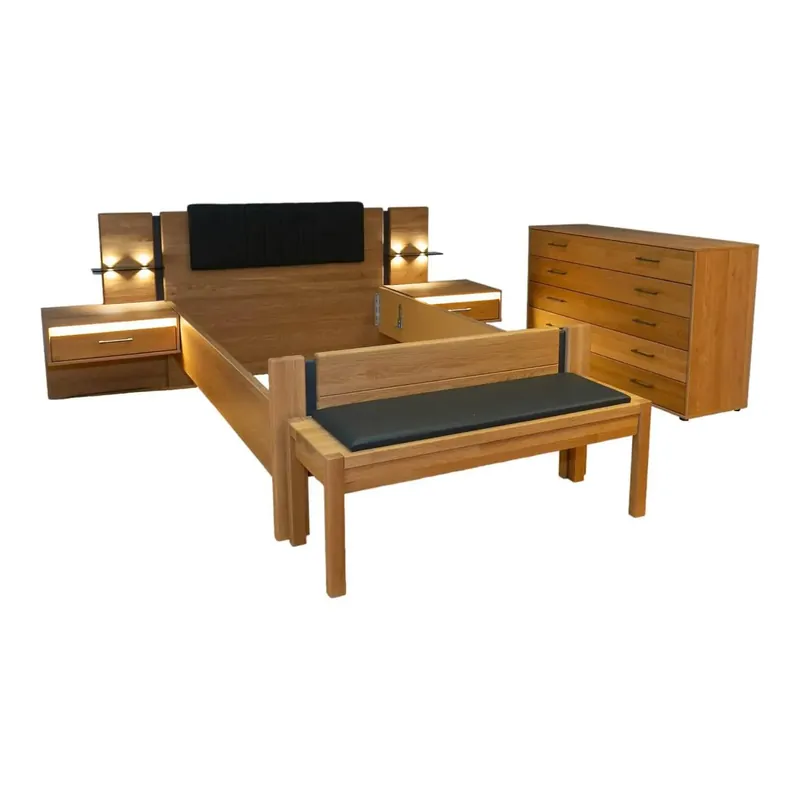 Schlafzimmer Sorrent Eiche Natur Teilmassiv Und Eiche Nachbildung Mit Beleuchtung Bett Ohne Matratze Bestseller
