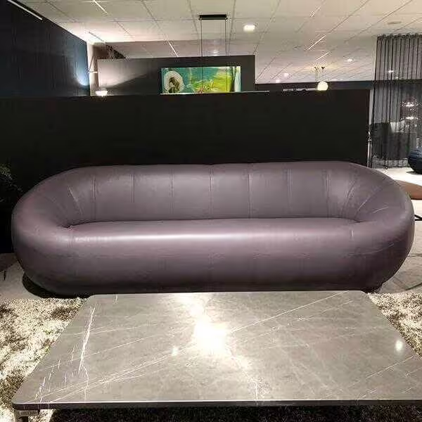 Highlight Sofa Dreisitzer Capsule Dreisitzer Leder Maharam Loam Blau Grau