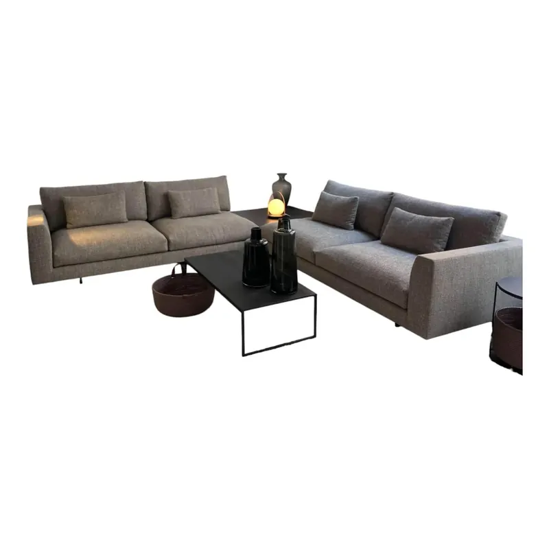 Knallerangebot Wohnlandschaft Axel XL Bezug Stoff Tiko 04 Grau Inklusive Ecktisch Eiche Schwarz Und 4 Kissen