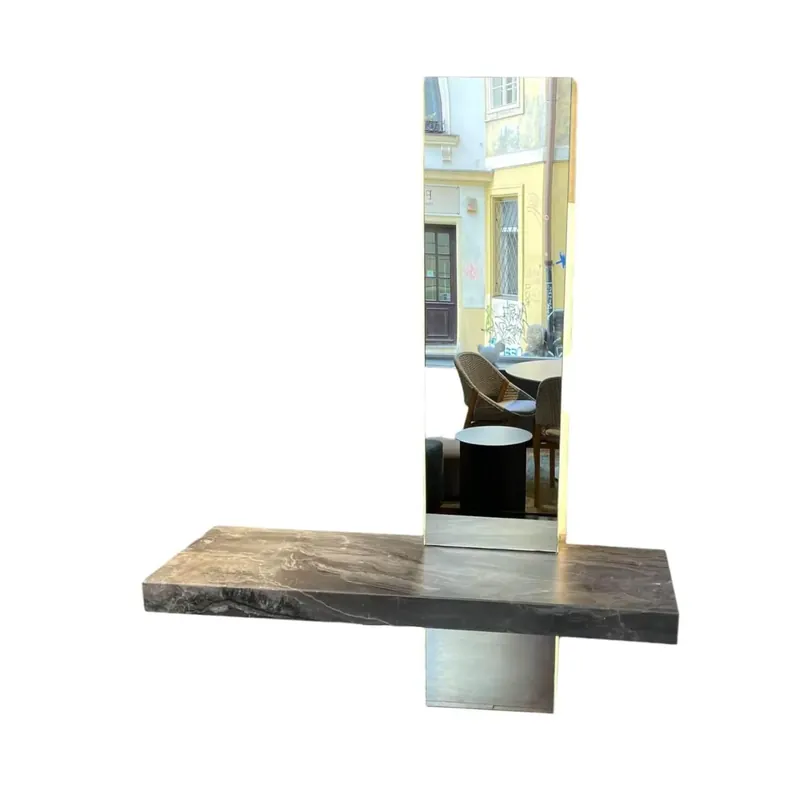Versand Am Gleichen Tag Konsole Peak Platte Marmor Orobico Grey Grau Mit Spiegel Inklusive LED