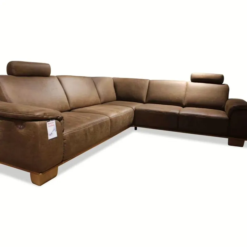 Billig Ecksofa Parody Stoff SG 14 Mustang Braun mit 2 Kopfstützen