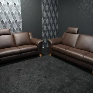 Bestpreis Garnitur Orion Stoff Büffel Dunkelbraun Sofa mit Relaxfunktionen und Elektrischem Vorziehbett