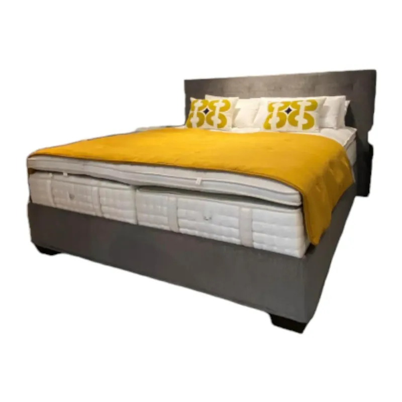 Expressversand Boxspringdoppelbett Gala Mit Kopfteil Quadro Stoff Grau mit 2 Matratzen