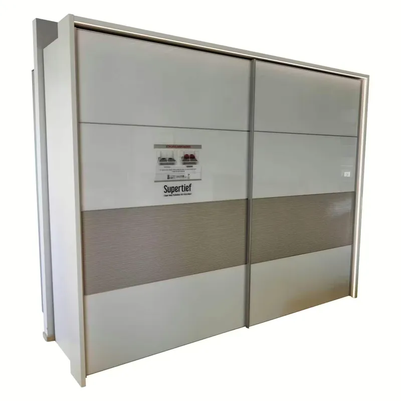 Must-Have Schwebetürenschrank Texel Korpus Alpinweiß Front Glas Weiß mit Beleuchtung