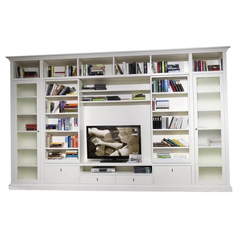 Wohnwand VB01-MS01-S01 Vobis Holz Weiß Lackiert Mit Medienschrank Lack R239 Milk Milkglas Begrenztes Angebot