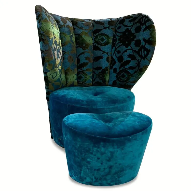 Sale Sessel La Collina 111 Stoff 6738832 Arabek Türkis Velour mit Hocker