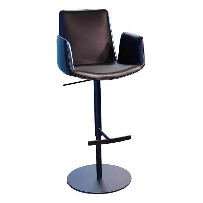 Bar-Armstuhl Amelie Variante Uni High Bezug Leder Sahara Ebony 60009 Gestell Säulenfuß Schwarz Knallerangebot