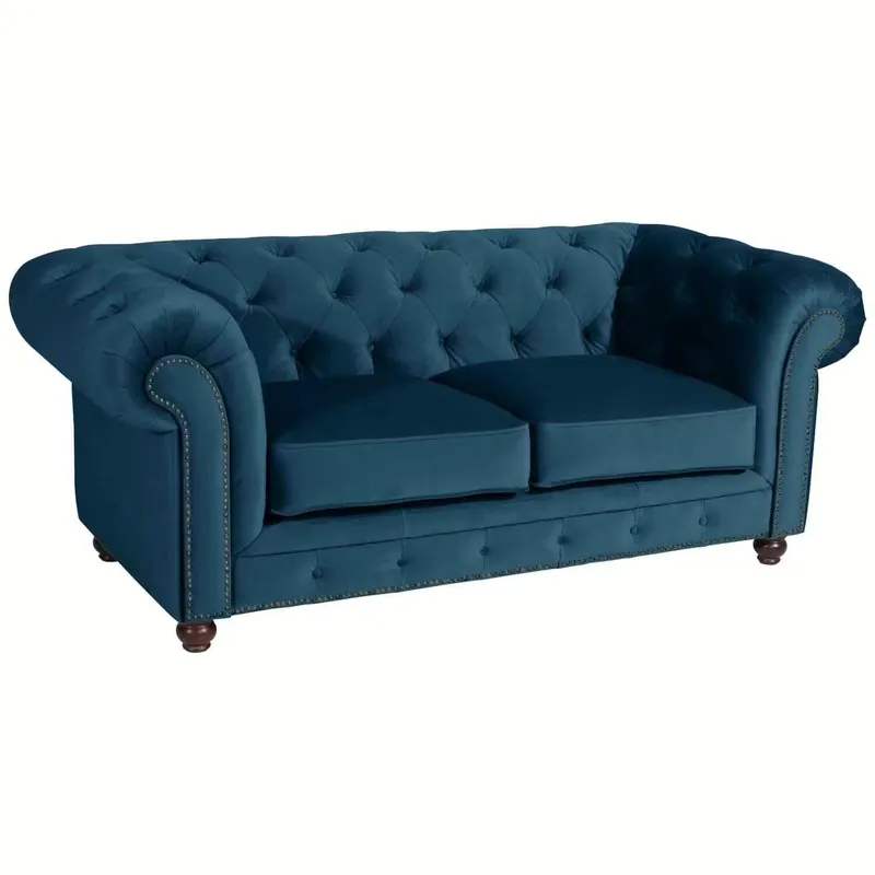Direkt Vom Hersteller 2-Sitzer Sofa Orleans Samtvelours Petrol Fuß Buche Nussbaum Dunkel
