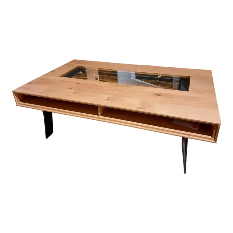 Couchtisch Runa Kerneiche Natur Gebürstet Massiv Kufe Metall Anthrazit Super-Preis
