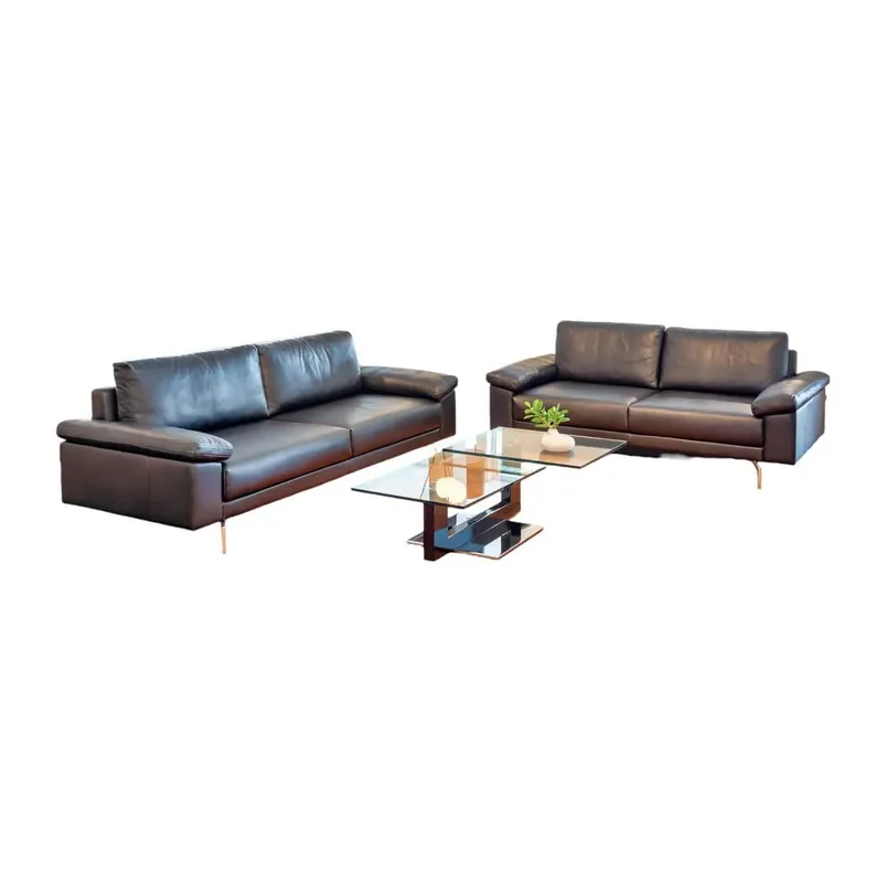 Polstergruppe H450 Leder Schwarz 2 Sofas Garantierte Lieferung
