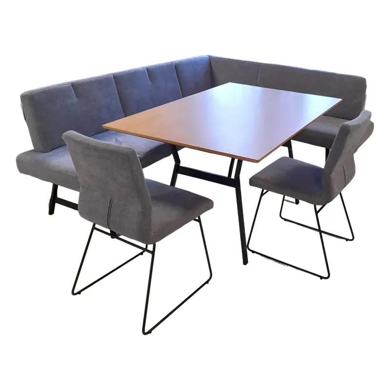 Heißes Angebot Essgruppe Esstisch Eiche Furniert Tischbeine Schwarz Esszimmerbank 1 Stuhl Arizona Stoff Blaugrau