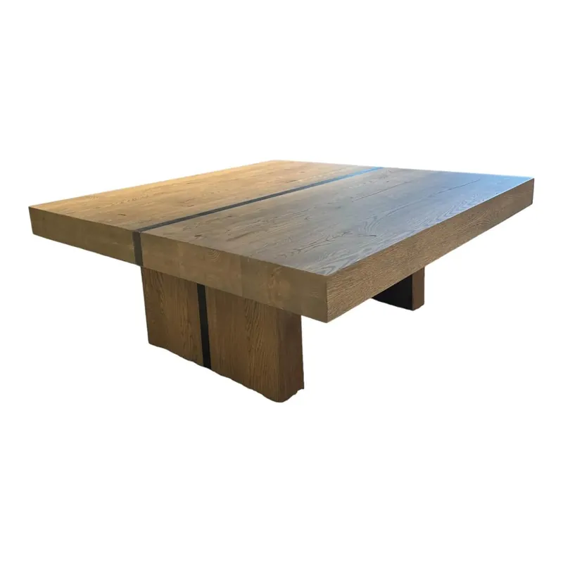 Couchtisch Lakewood Eiche Massiv Natur Geölt Metallstreifen Blaustahl Neuheit