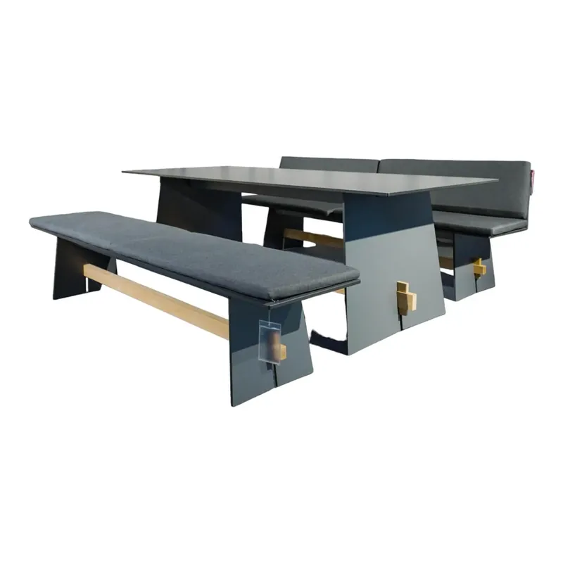 Expressversand Outdoor Tischgruppe Tension Anthrazit Und Teak Tisch 2 Wangenbänke