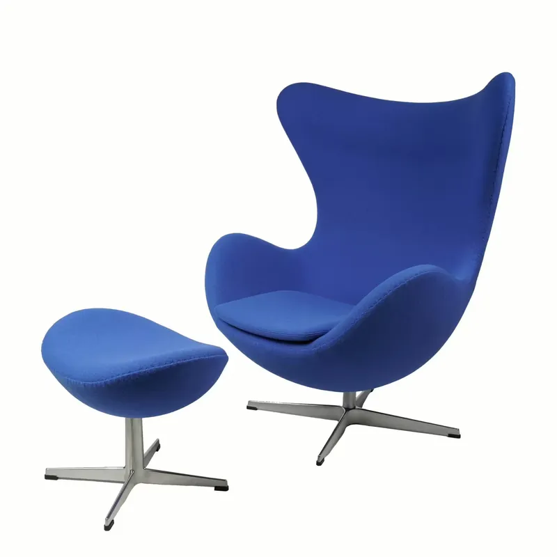 Top-Seller Sessel 3316 Ei Stoff Tonus Blau 129 Cat. 1 Aluminium Satingebürstet mit Hocker