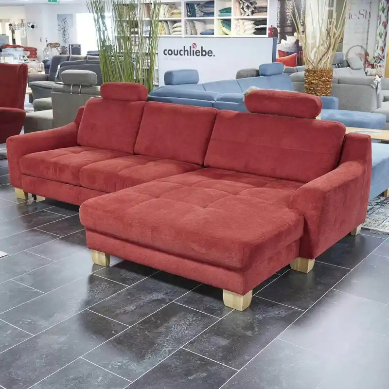 Günstig Ecksofa LS 845621 Stoff Belle Cherry Rot Füße Wildeiche Geölt mit Auszug
