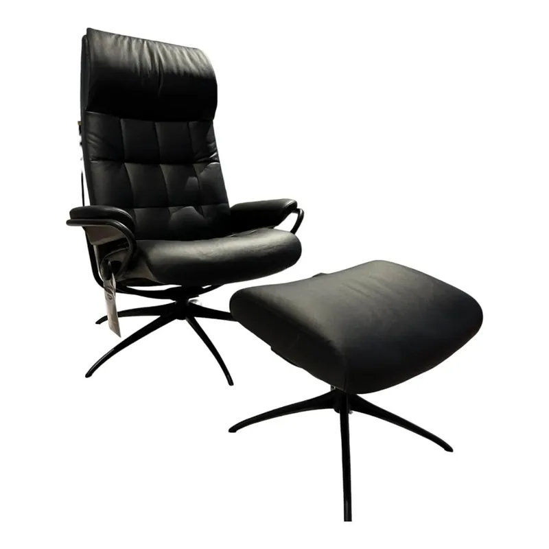 Sessel London High Back M Bezug Leder Paloma Schwarz Stern-Untergestell Matt Schwarz Inklusive Hocker Rabatt