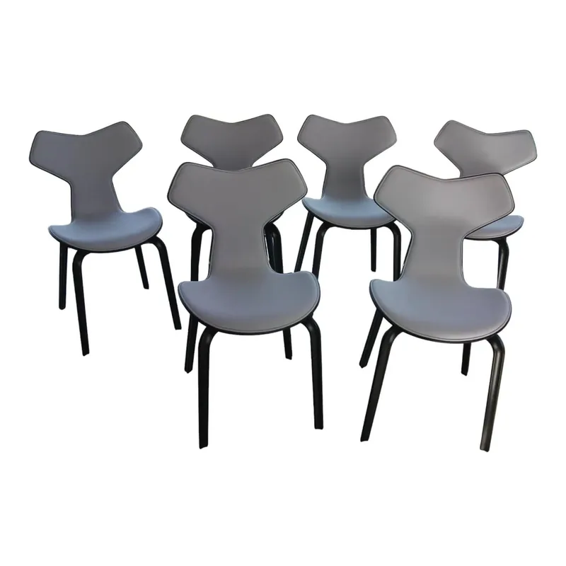 Echt 6-er Set Stuhl Grand Prix Stoff Grau Gestell Esche Schwarz