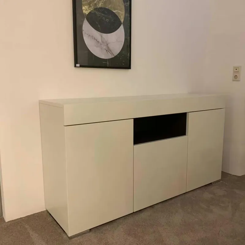 Preis Gesenkt Kommode Elumo II Lack Matt Weiß Fach mit Leder Bezogen