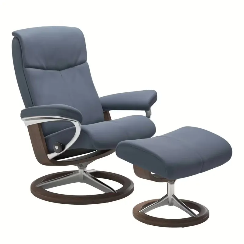 Geprüft Stressless Peace L Signature Base Leder Paloma Sparrow Blue mit Hocker