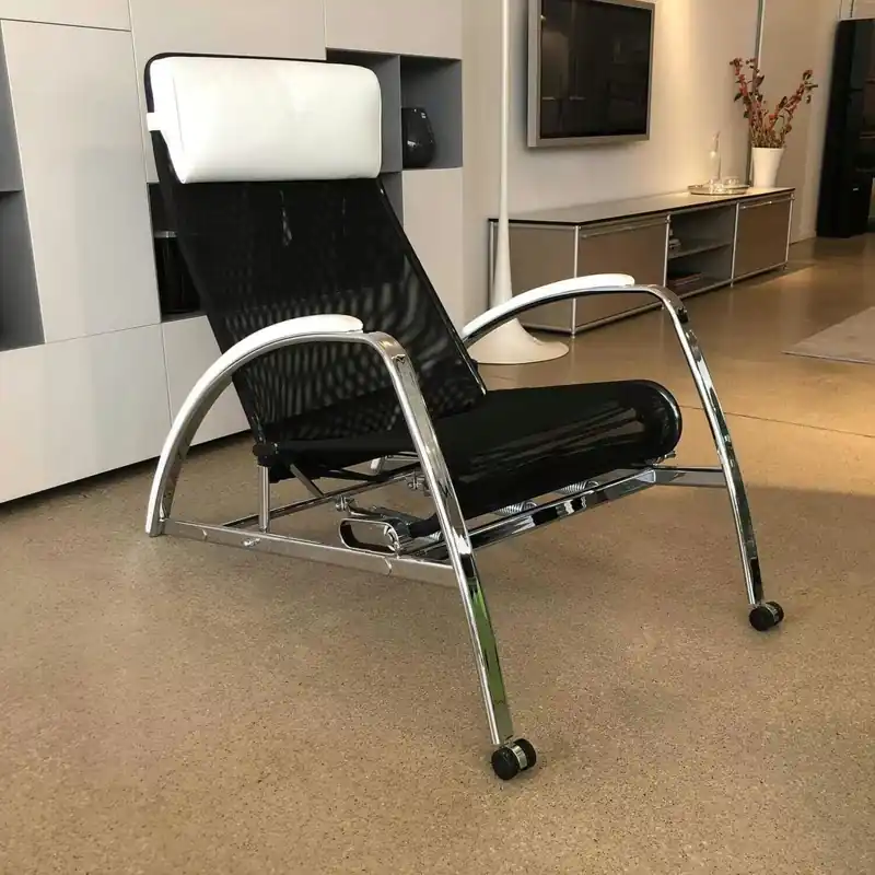 Top-Preis Sessel D82N Schwarz Leder Weiß mit Relaxfunktion