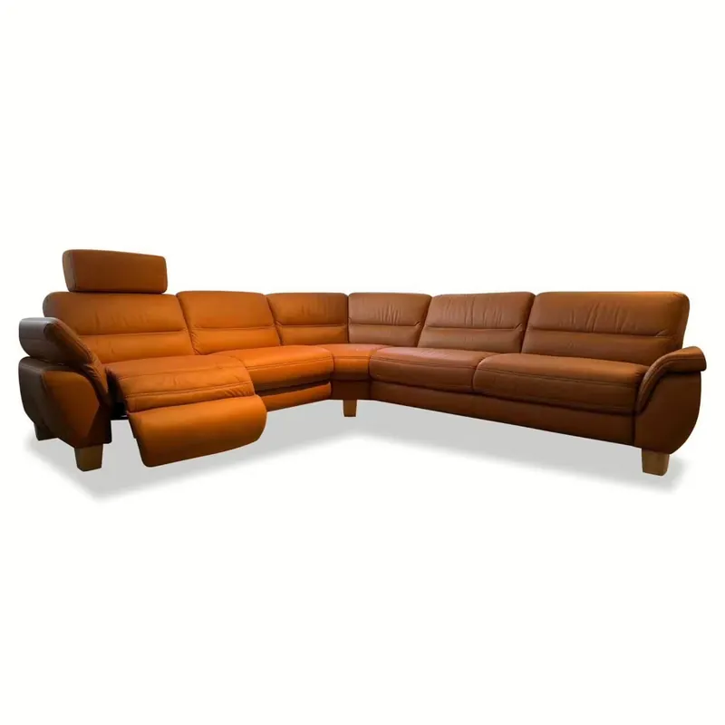 Ecksofa Latina Leder Braun mit Relaxfunktion und Kopfstütze Direktkauf